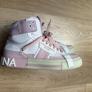 DOLCE & GABBANA White/Pink Portofino Donna High Top Sneakers, US 10.5 (IT 40.5)